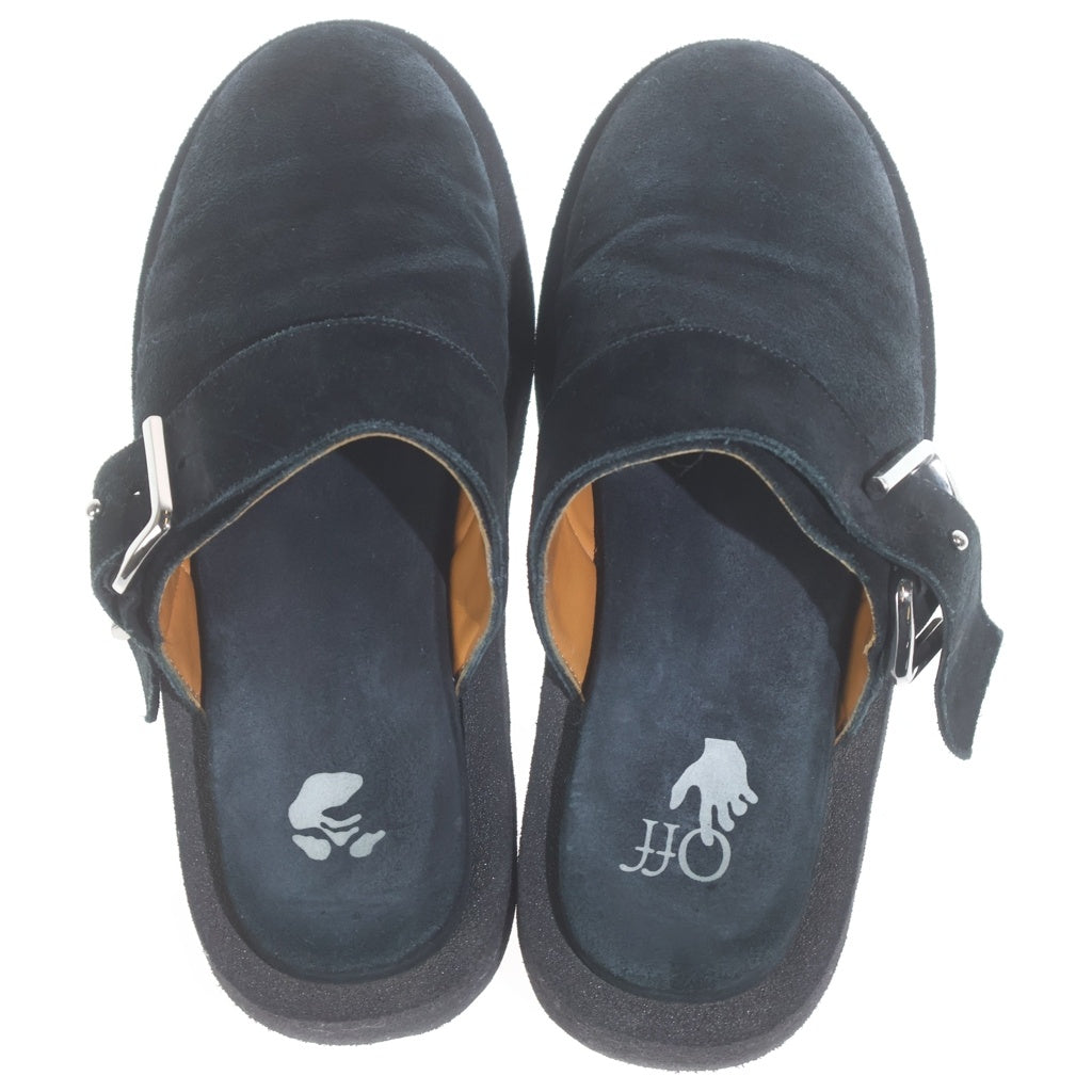 OFF-WHITE(オフホワイト) COMFORT LEATHER SLIPPER スポンジソール ベルテッドデザイン スウェード スリッポン サンダル ミュール ブラック
