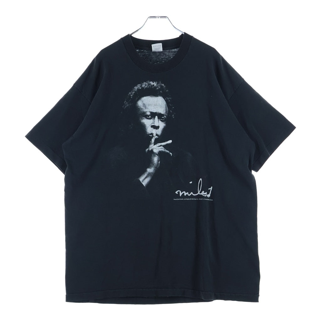 VINTAGE(ヴィンテージ) 90S VINTAGE MILES DAVIS 1992 FRUIT OF THE LOOM ヴィンテージ USA製 マイルスデイビス ジャズ フォトプリント クルーネック 半袖Tシャツ カットソー ブラック