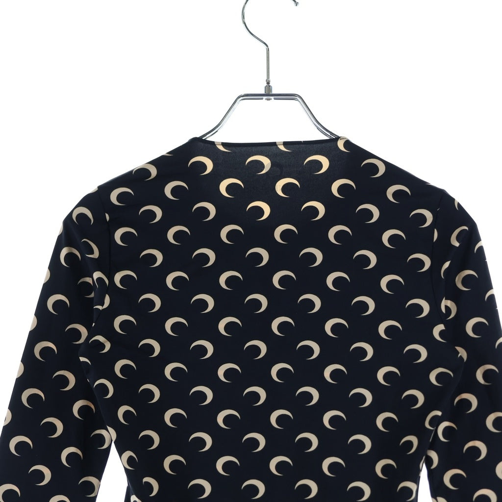 MARINE SERRE(マリーン セル) 25SS ムーンプリント 総柄 セカンドスキン クルーネック 長袖Tシャツ カットソー レディース ブラック
