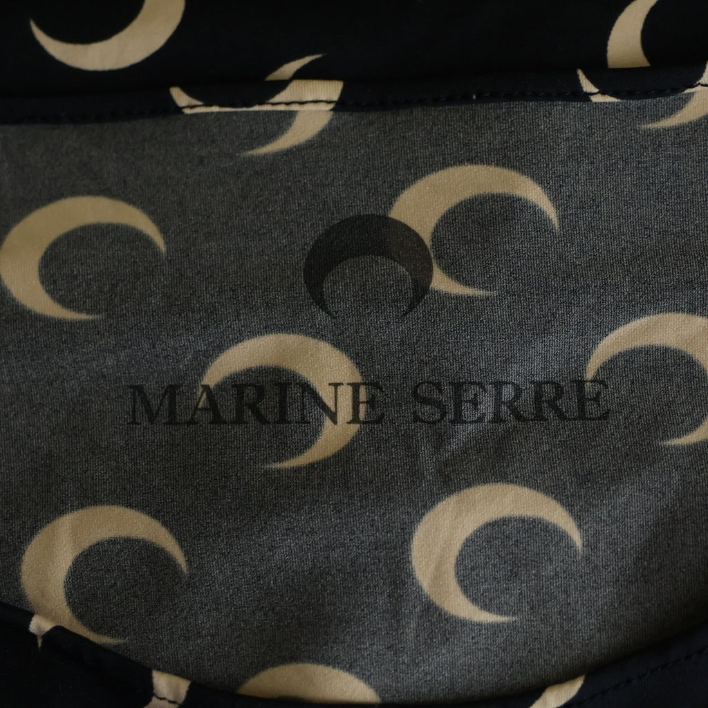 MARINE SERRE(マリーン セル) 25SS ムーンプリント 総柄 セカンドスキン クルーネック 長袖Tシャツ カットソー レディース ブラック