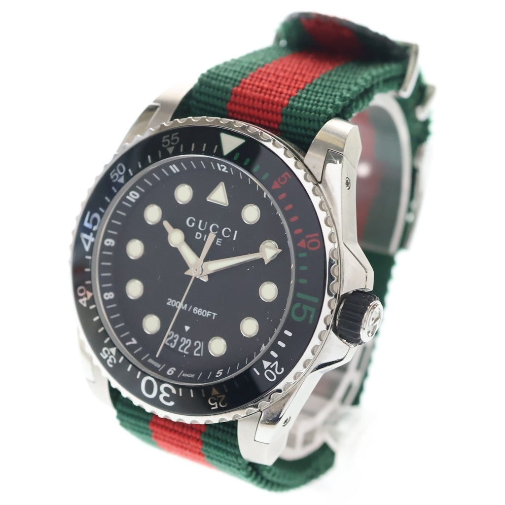 GUCCI(グッチ) DIVE クォーツ ナイロンベルト ブラック文字盤 アナログウォッチ 腕時計 シルバー/ブラック YA136209