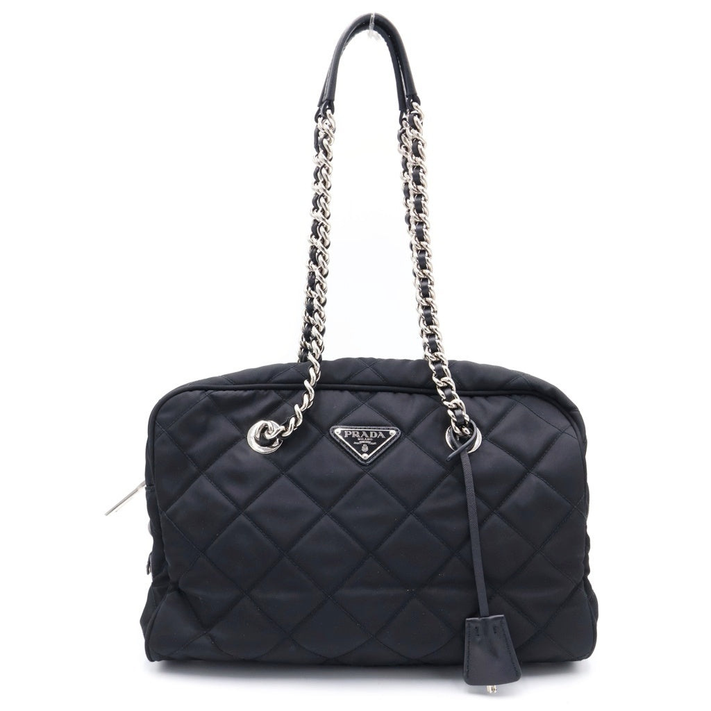 PRADA(プラダ) トライアングルロゴ テスートナイロン インプントゥ チェーンショルダーバッグ ブラック 1BB903 レディース