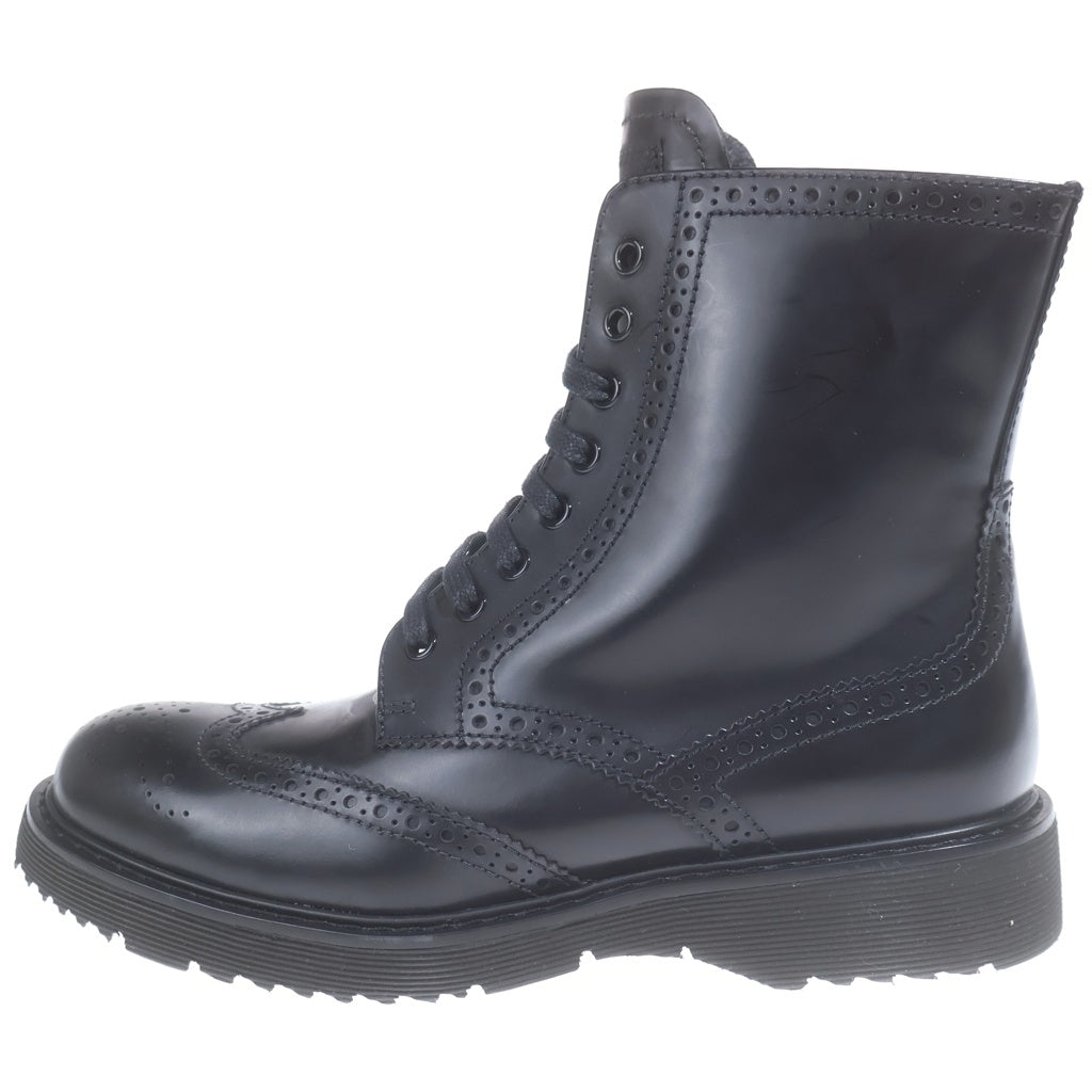 PRADA SPORT(プラダ スポーツ) ウイングチップ サイドジップ レザー レースアップブーツ ブラック レディース 3T5938