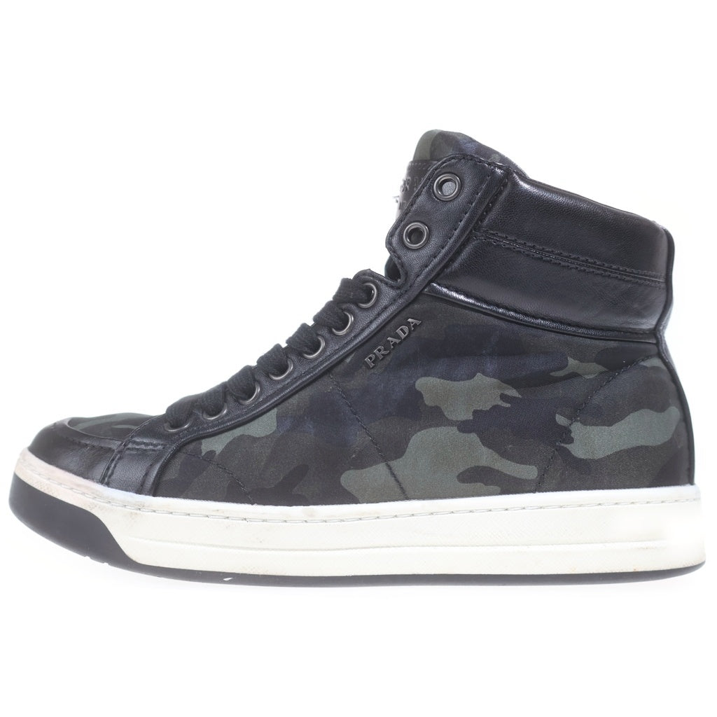 PRADA SPORT(プラダ スポーツ) レザー切替 カモ柄 レースアップ ミッドカットスニーカー ブラック/グレー レディース 3T5770