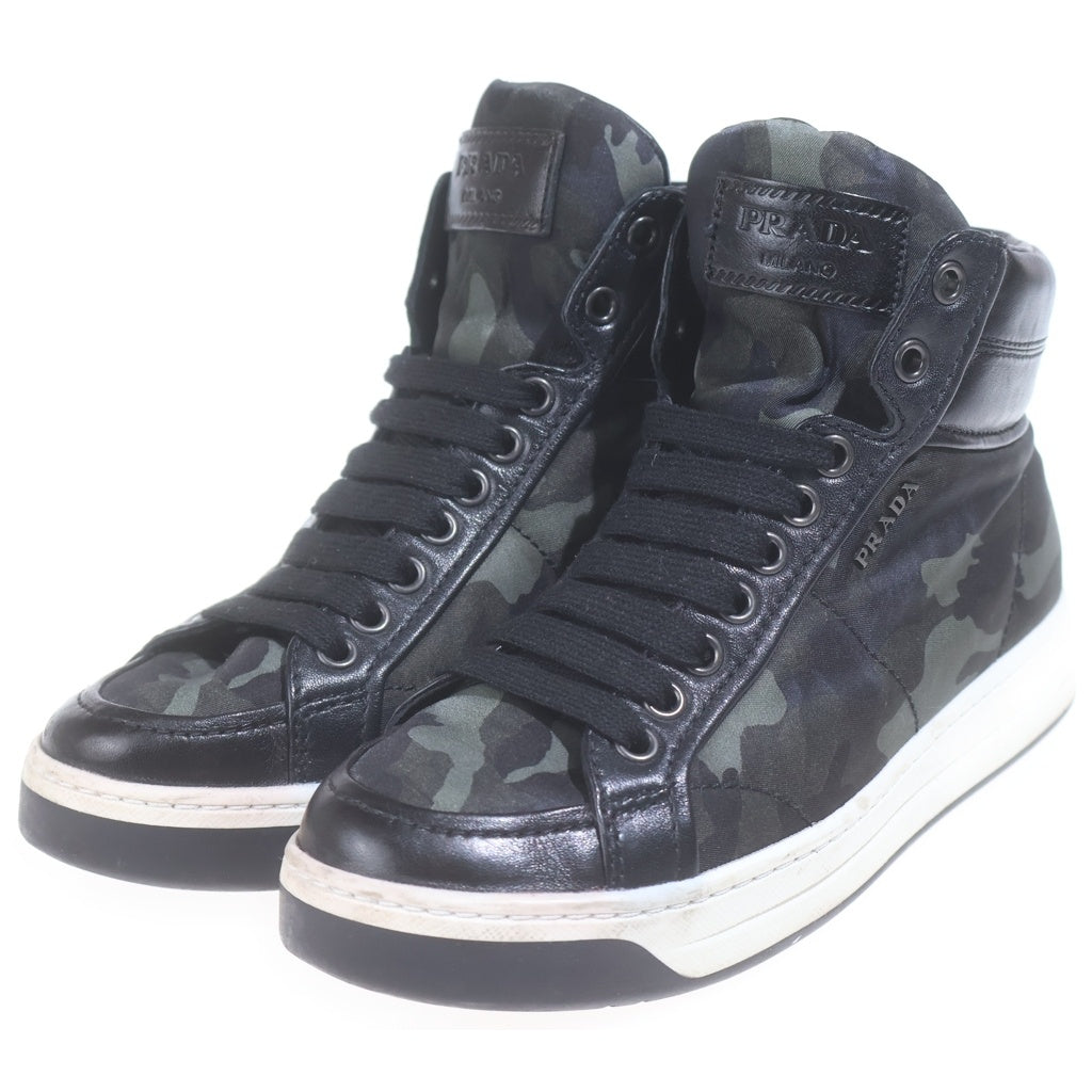 PRADA SPORT(プラダ スポーツ) レザー切替 カモ柄 レースアップ ミッドカットスニーカー ブラック/グレー レディース 3T5770