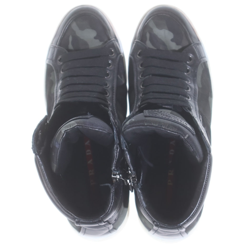 PRADA SPORT(プラダ スポーツ) レザー切替 カモ柄 レースアップ ミッドカットスニーカー ブラック/グレー レディース 3T5770