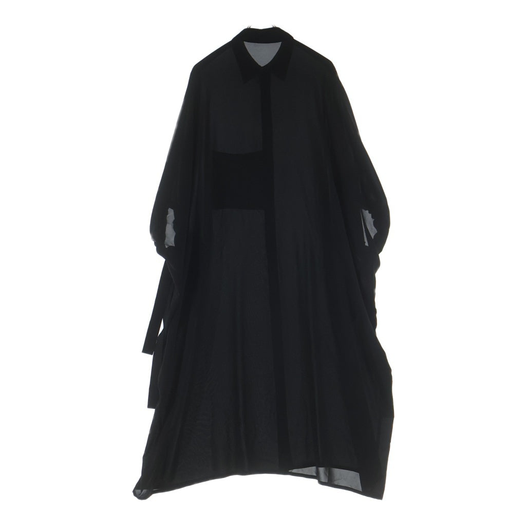 Y's(ワイズ) TA/PE GEORGETTE SHIRT DRESS テープ ジョーゼット 半袖ドレスシャツ レディース ブラック YK-D11-502