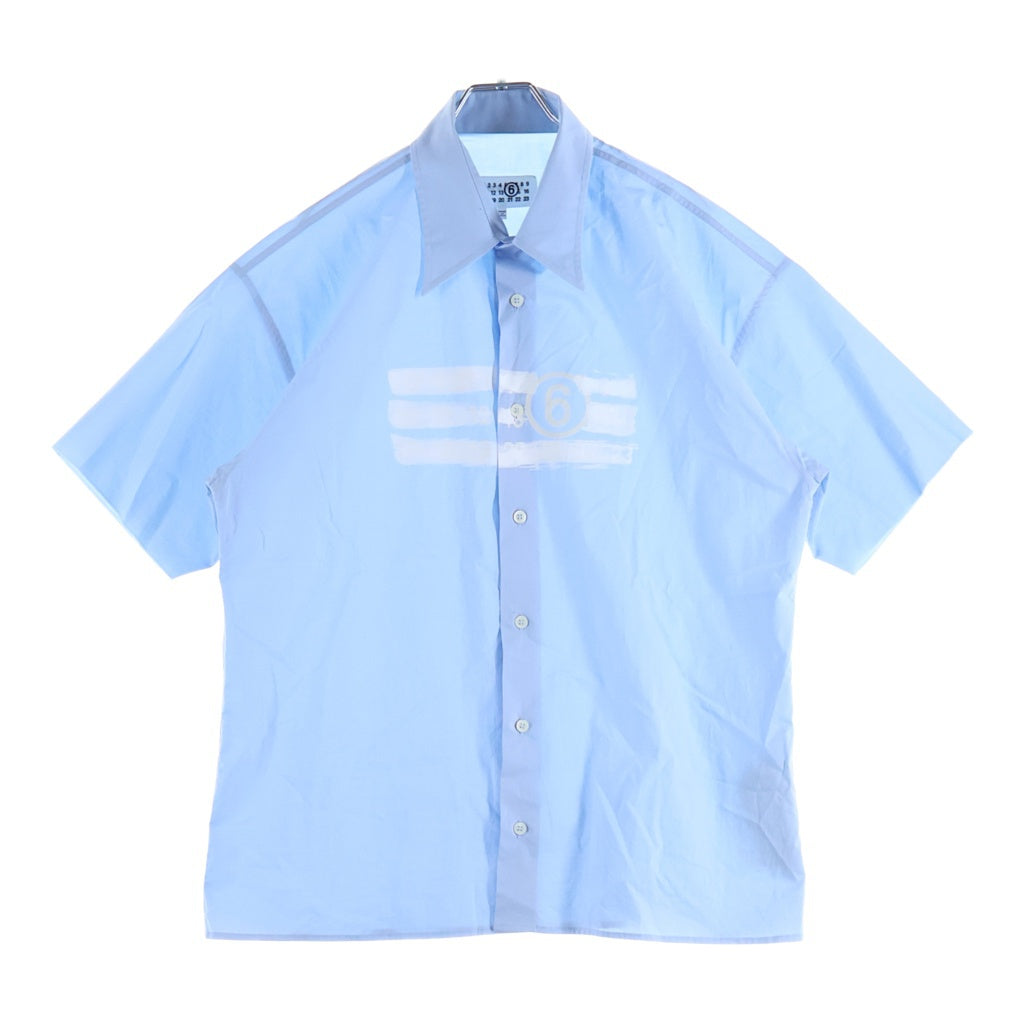 MM6 Maison Margiela(エムエムシックスメゾンマルジェラ) フロントロゴプリント コットン 半袖シャツ ブルー SH2DR0004