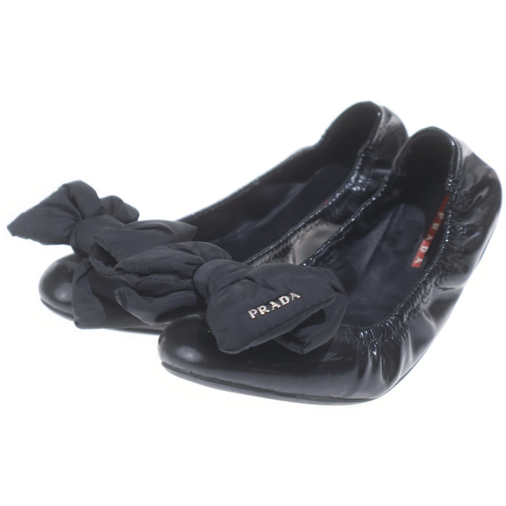 PRADA SPORT(プラダ スポーツ) リボン付 エナメルレザー フラットシューズ ブラック レディース 3F5083