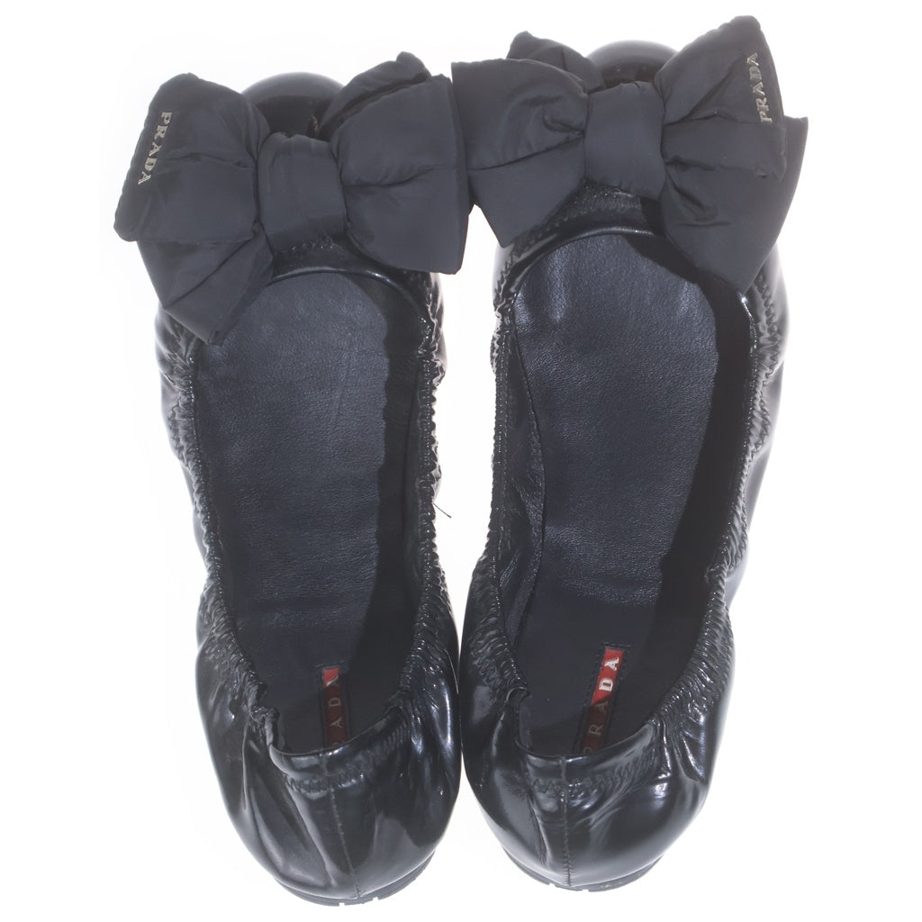PRADA SPORT(プラダ スポーツ) リボン付 エナメルレザー フラットシューズ ブラック レディース 3F5083