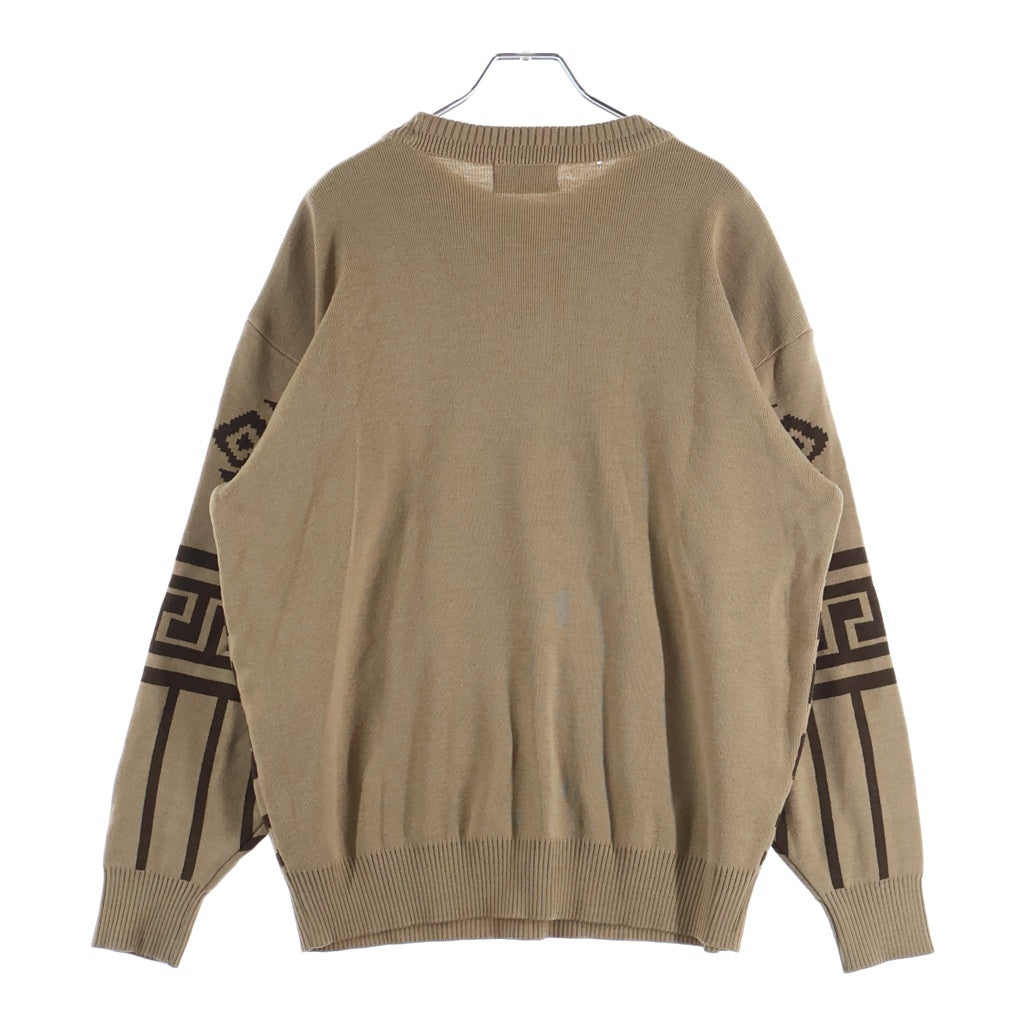 VERSACE JEANS COUTURE(ヴェルサーチジーンズクチュール) メデューサロゴエンブロイダリー バロックパターン プルオーバーニットセーター ベージュ