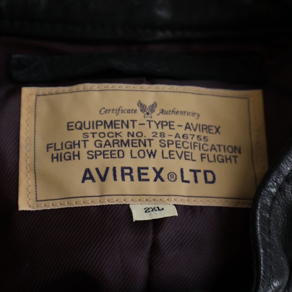 AVIREX(アヴィレックス) ワッペンデザイン ゴートスキン シングル レザー ライダースジャケット ブラック 6101018
