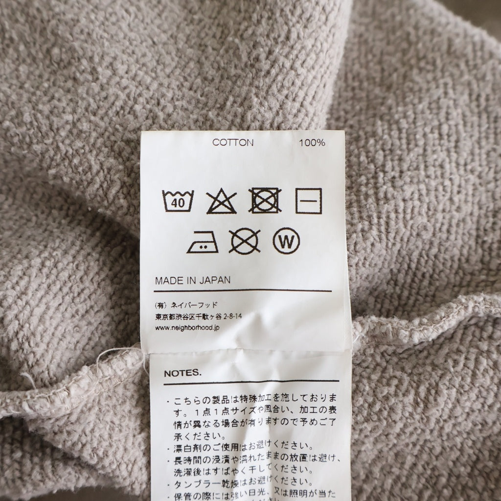 NEIGHBORHOOD(ネイバーフッド) 23AW DAMAGE SWEATSHIRT LS ダメージ加工 クルーネックスウェットトレーナー グレージュ 232OKNH-CSM01