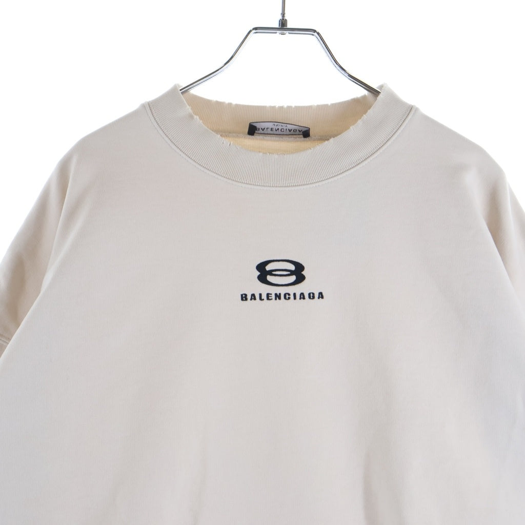 BALENCIAGA(バレンシアガ) 22SS UNITY SPORTS ICON SWEAT ロゴ刺繍 ダメージ加工 クルーネックスウェットトレーナー アイボリー 676629 TLVG1