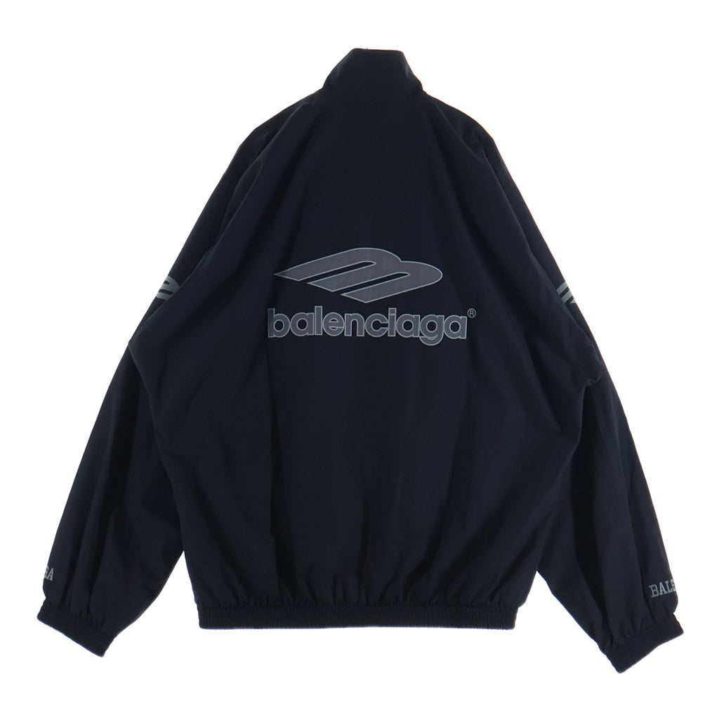 BALENCIAGA(バレンシアガ) 26SS 3B FOOTBALL TRACKSUIT JACKET 3Bフットボール 両面ロゴ刺繍 ナイロントラックジャケット ジップアップブルゾン ブラック 857734 TPQ38