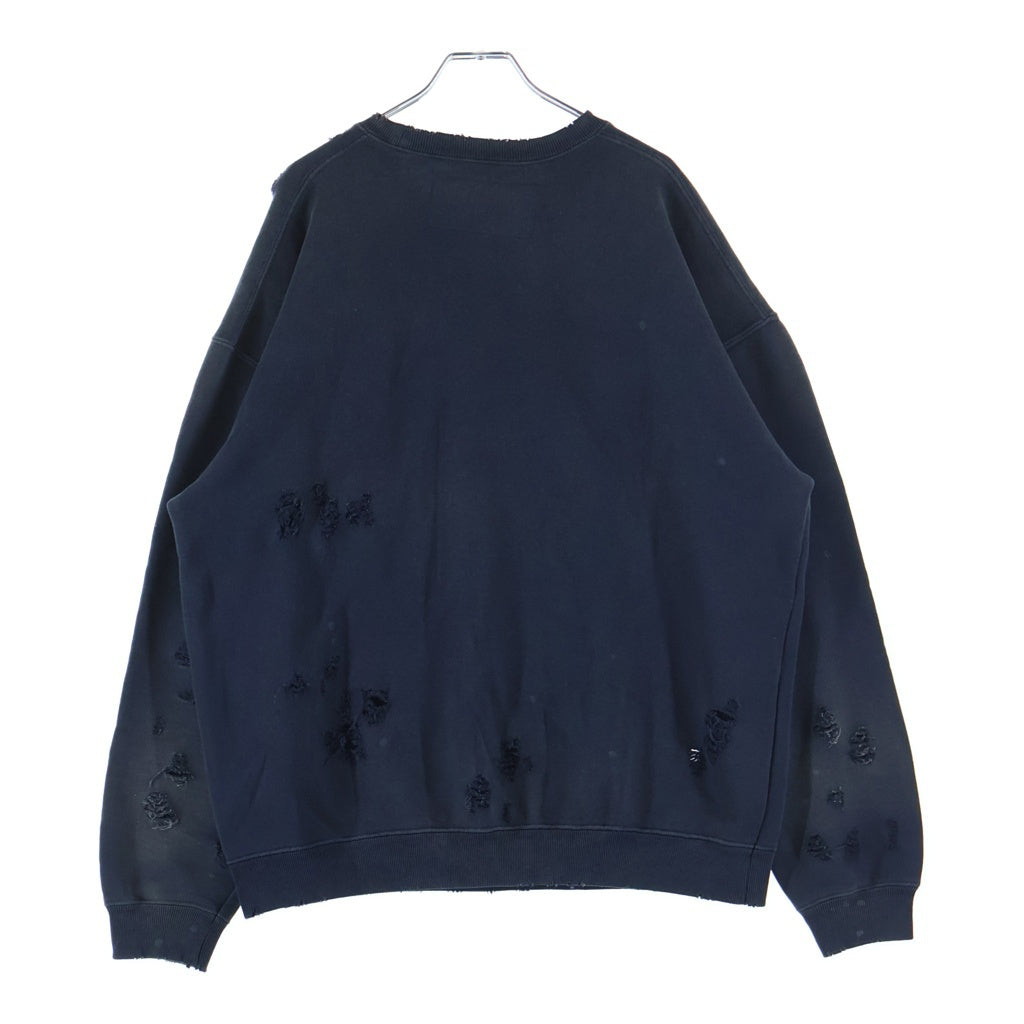 NEIGHBORHOOD(ネイバーフッド) 25AW ×CHITO SAVAGE SWEAT SHIRT LS チト ダメージ加工 フロントイラスト刺繍 クルーネックスウェットトレーナー ネイビー 252OKCIN-CSM01S