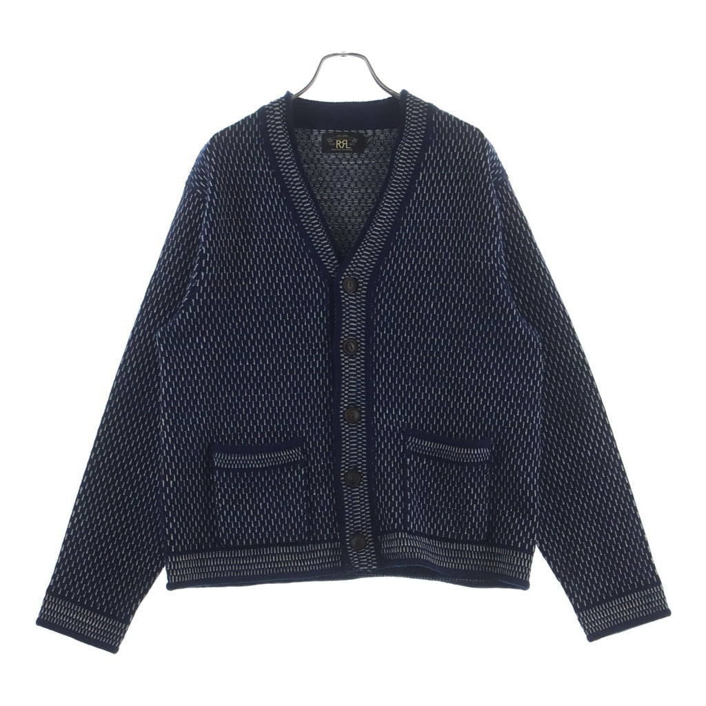 RRL(ダブルアールエル) COTTON-WOOL V-NECK CARDIGAN コットンウール 総柄刺繍 Vネックニットカーディガン ネイビー