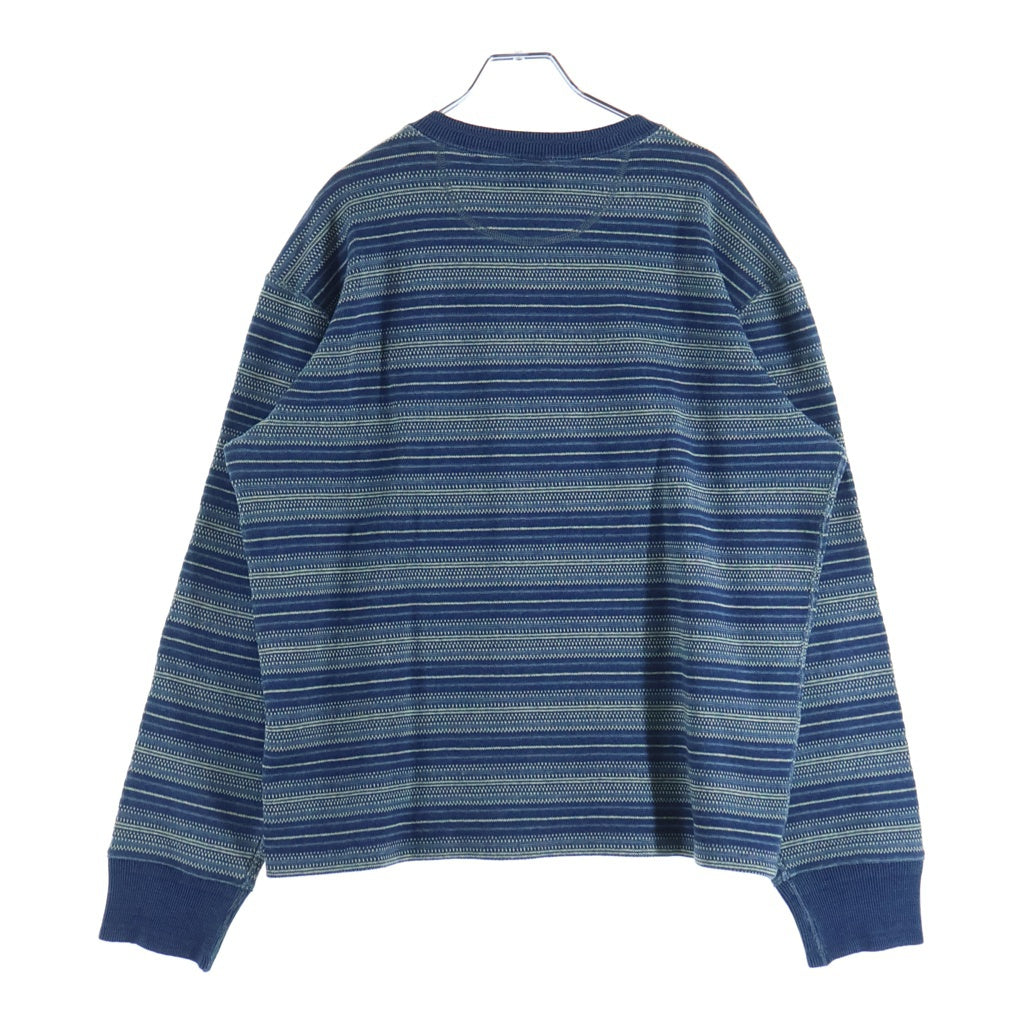 RRL(ダブルアールエル) STRIPED COTTON HENLEY SWEATER ヘンリーネック 長袖ボーダーニットセーター ブルー