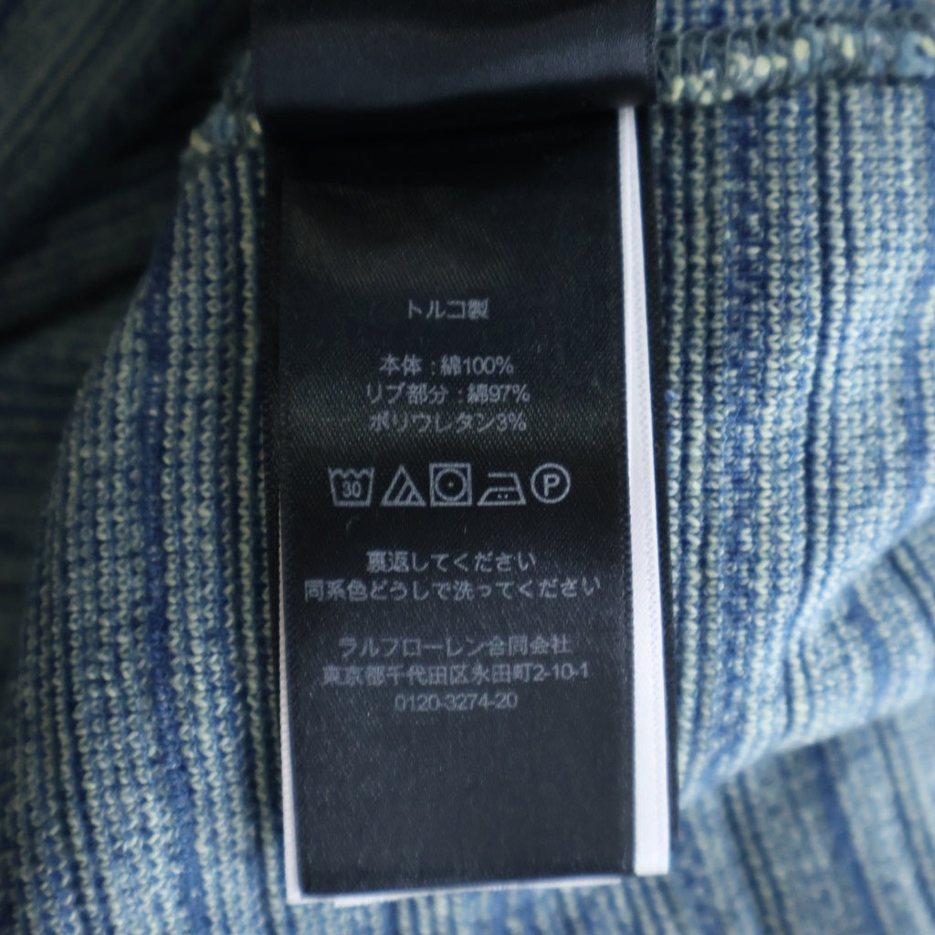 RRL(ダブルアールエル) STRIPED COTTON HENLEY SWEATER ヘンリーネック 長袖ボーダーニットセーター ブルー