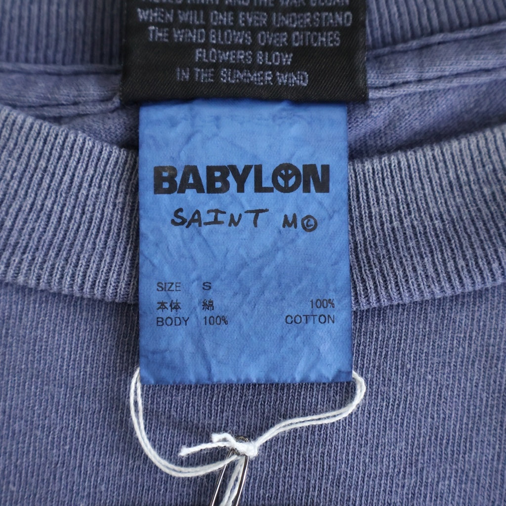 SAINT MICHAEL(セントマイケル) 25AW ×BABYLON BBLN_LS TEE/SAINT BABYLON バビロン ヴィンテージ加工 ブリード アームプリントTシャツ 長袖クルーネックカットソー ネイビー SM-HR1-0000-C49