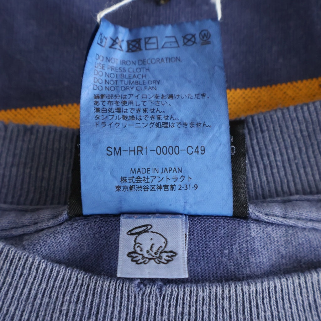 SAINT MICHAEL(セントマイケル) 25AW ×BABYLON BBLN_LS TEE/SAINT BABYLON バビロン ヴィンテージ加工 ブリード アームプリントTシャツ 長袖クルーネックカットソー ネイビー SM-HR1-0000-C49