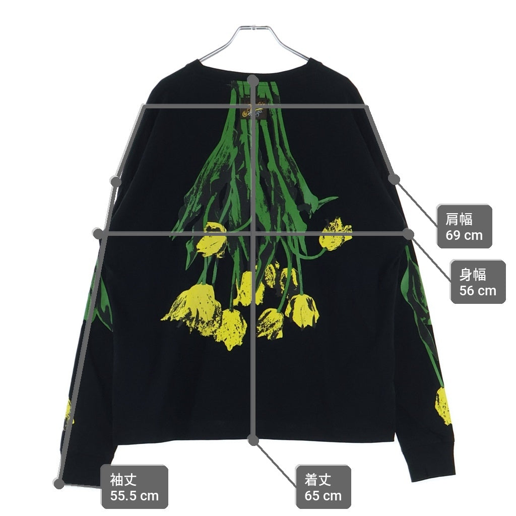 LOEWE(ロエベ) 25SS ×PAULA'S IBIZA FLORAL L/S T-SHIRT パウラズイビザ フローラルプリントTシャツ 長袖クルーネックカットソー ブラック H616Y23X31