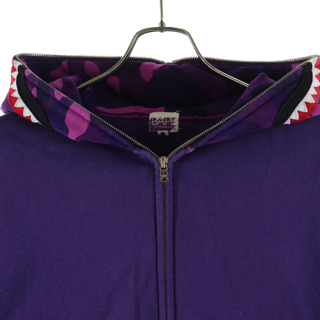 A BATHING APE(アベイシングエイプ) 90-00S OLD SHARK FULL ZIP HOODIE フランケンタグ シャーク スウェット フルジップアップパーカー フーディ パープル