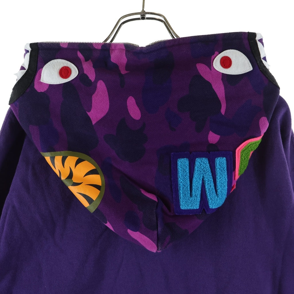 A BATHING APE(アベイシングエイプ) 90-00S OLD SHARK FULL ZIP HOODIE フランケンタグ シャーク スウェット フルジップアップパーカー フーディ パープル