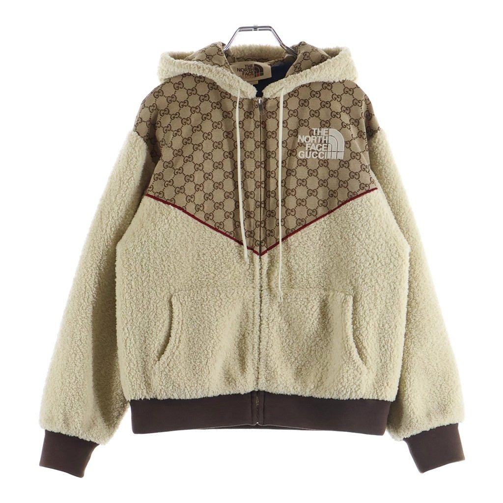 GUCCI(グッチ) 21SS ×THE NORTH FACE Canvas Shearling ザ ノースフェイス GGキャンバス フーデッド フリースジャケット パーカー ブラウン 644582