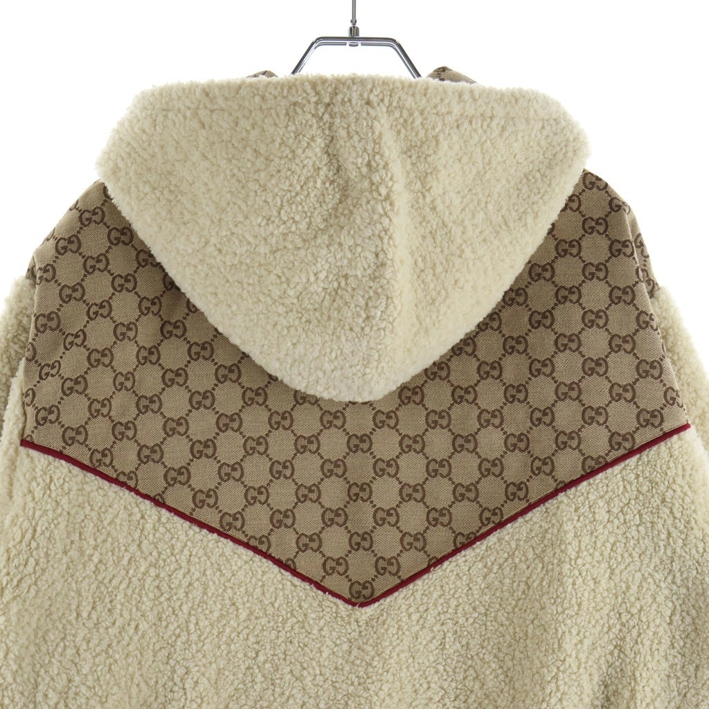 GUCCI(グッチ) 21SS ×THE NORTH FACE Canvas Shearling ザ ノースフェイス GGキャンバス フーデッド フリースジャケット パーカー ブラウン 644582