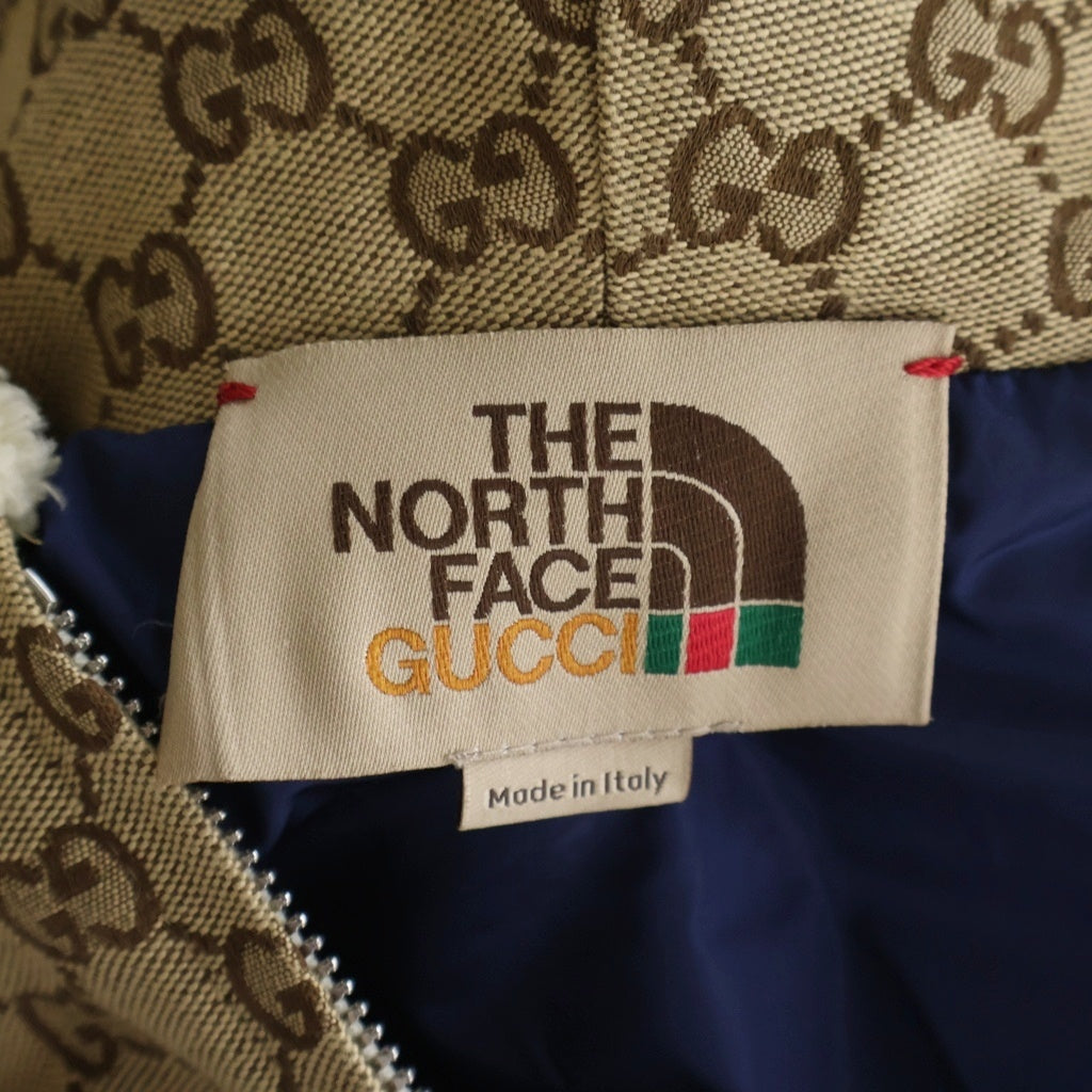 GUCCI(グッチ) 21SS ×THE NORTH FACE Canvas Shearling ザ ノースフェイス GGキャンバス フーデッド フリースジャケット パーカー ブラウン 644582