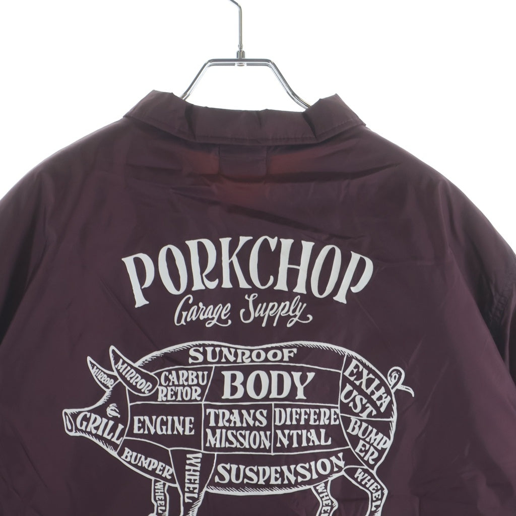 PORKCHOP(ポークチョップ) GARAGE SUPPLY ガレージ サプライ ロゴパッチ バックプリント ボアコーチ ナイロン カラー ジャケット ボルドー