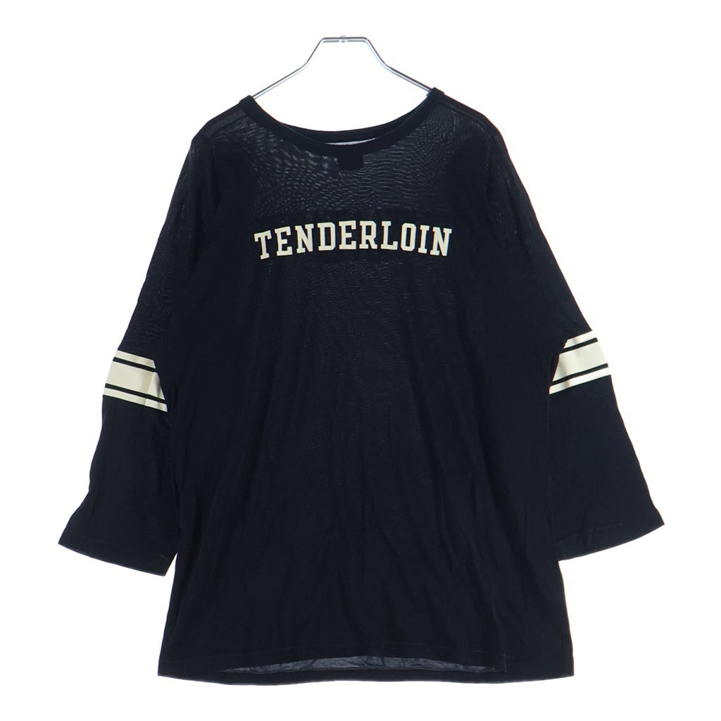 TENDERLOIN(テンダーロイン) ロゴプリント レーヨン クルーネック フットボール 七分袖Tシャツ カットソー ブラック