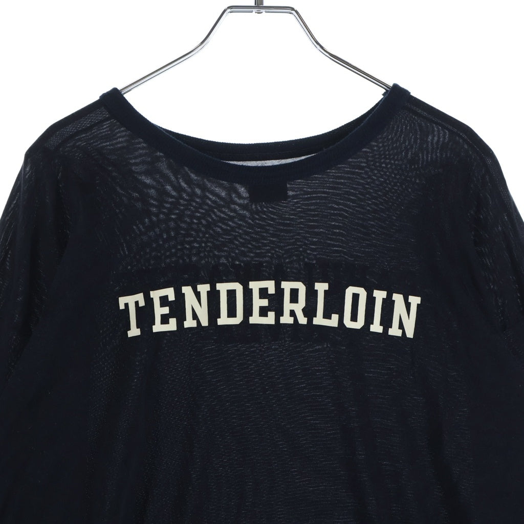 TENDERLOIN(テンダーロイン) ロゴプリント レーヨン クルーネック フットボール 七分袖Tシャツ カットソー ブラック