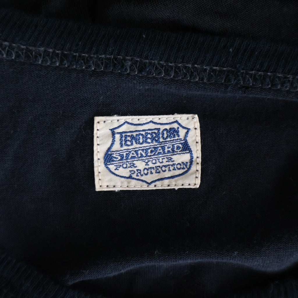 TENDERLOIN(テンダーロイン) ロゴプリント レーヨン クルーネック フットボール 七分袖Tシャツ カットソー ブラック