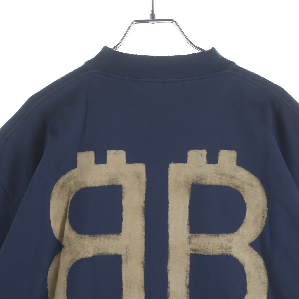 BALENCIAGA(バレンシアガ) 23SS BB Crypto ロゴプリント ビッグシルエットクルーネック半袖Tシャツ カットソー ネイビー 739028 TOYU6 4108