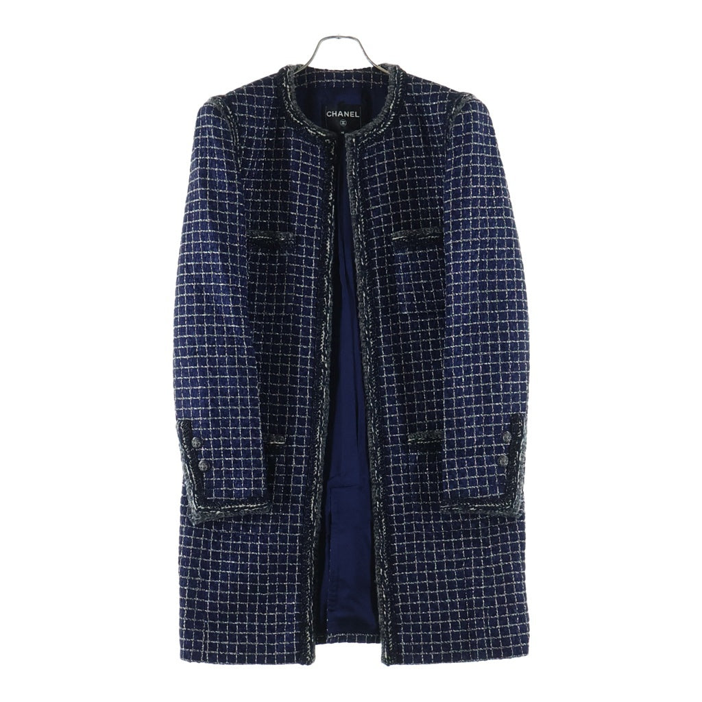 CHANEL(シャネル) ファンタジーツイード ノーカラーロングジャケット