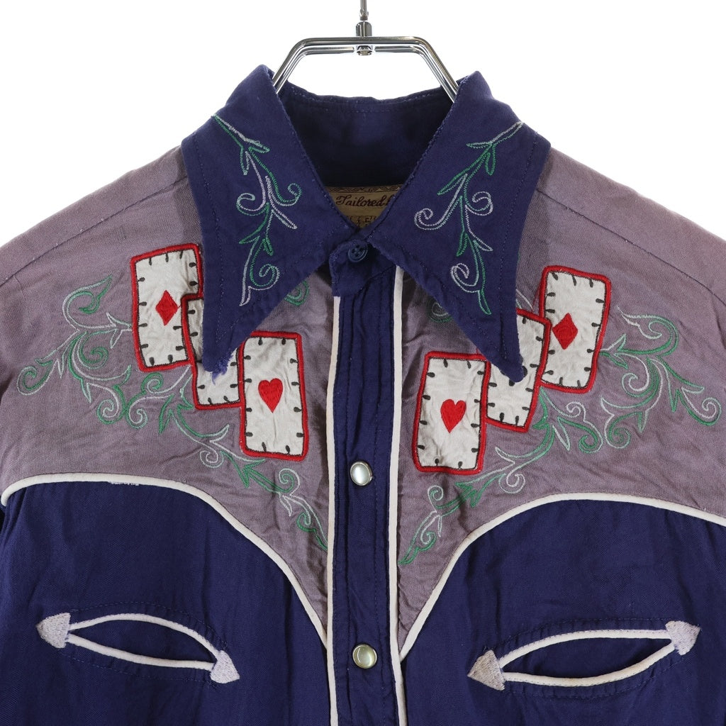 VINTAGE(ヴィンテージ) 40S VINTAGE CAULI FLOWER ヴィンテージ レーヨン 長袖ウエスタンシャツ ネイビー