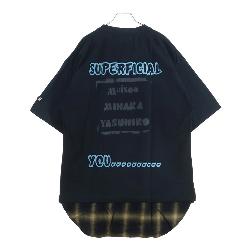 MAISON MIHARAYASUHIRO(メゾンミハラヤスヒロ) 23SS SHIRT LAYERED TEE シャツレイヤード クルーネック半袖Tシャツ カットソー ブラック/ブラウン A10TS641