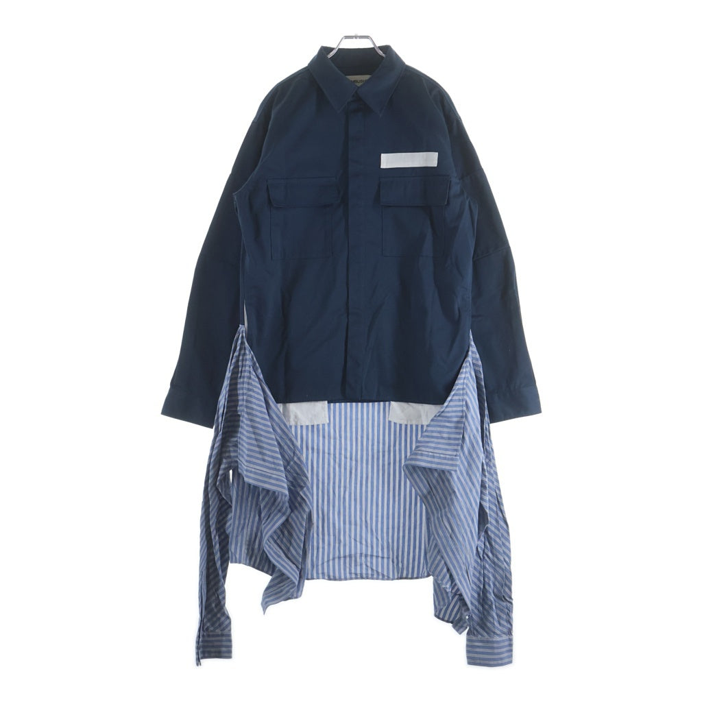 AMBUSH(アンブッシュ) ストライプシャツドッキング コットン混 ワークシャツジャケット ネイビー BMGA002F20FAB001