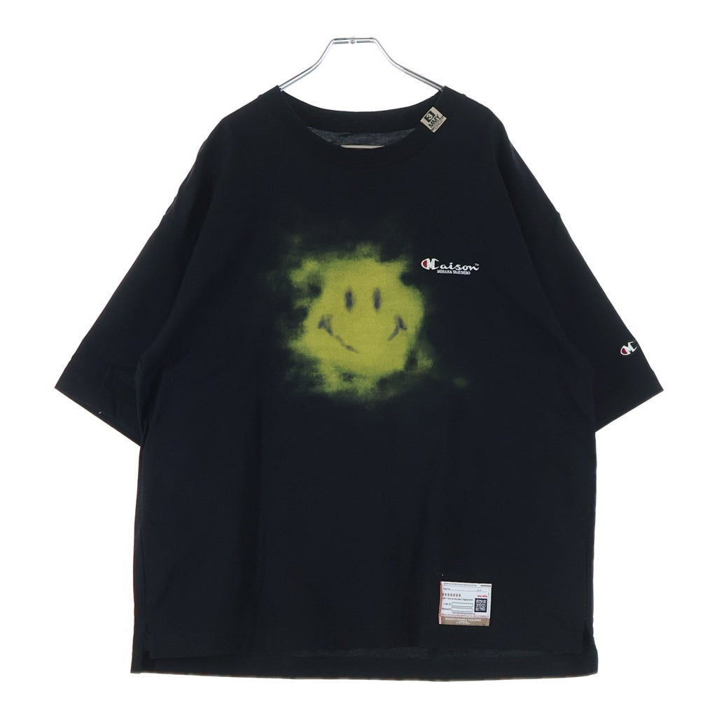 MAISON MIHARAYASUHIRO(メゾンミハラヤスヒロ) 22AW Smiliy face printed Tee スマイリーフェイスプリント クルーネック半袖Tシャツ カットソー ブラック A09TS693