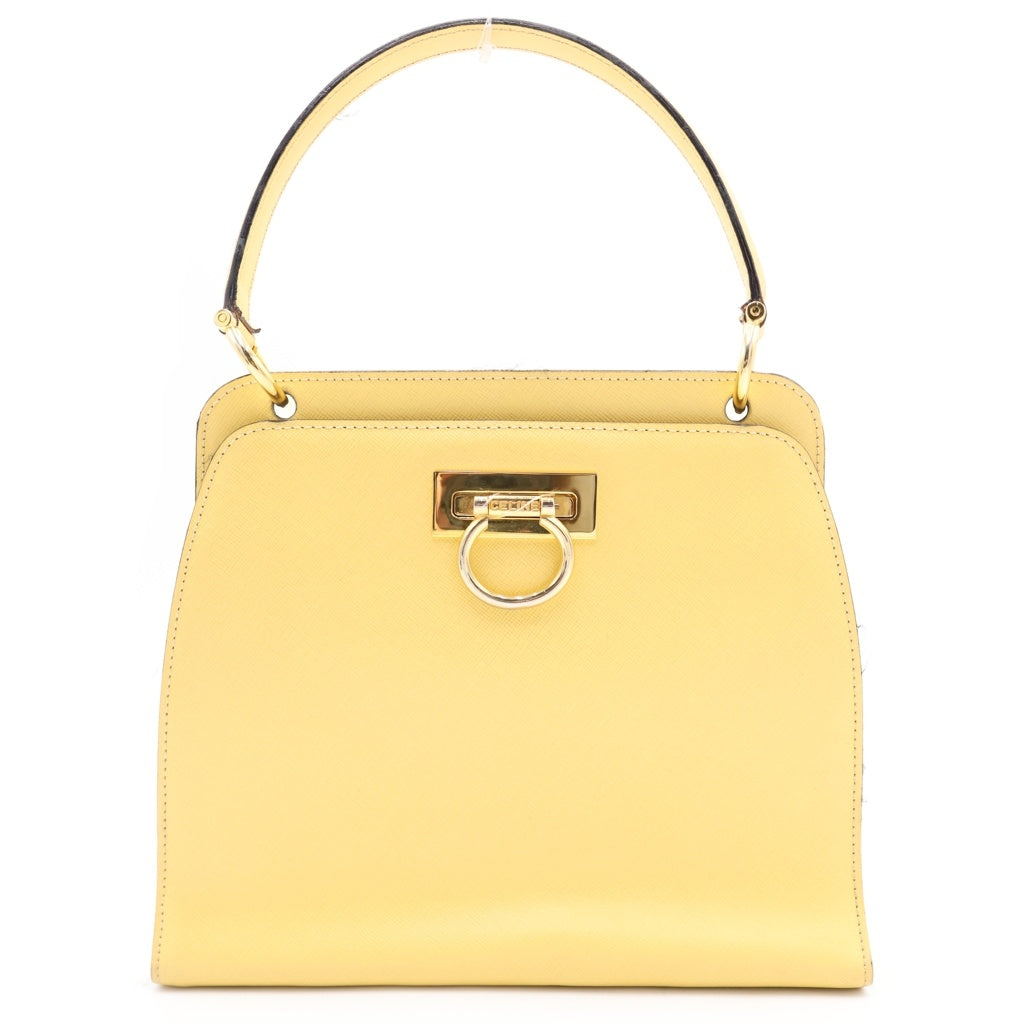 CELINE(セリーヌ) ガンチーニ ゴールド金具 レザー トップハンドルハンドバッグ イエロー レディース