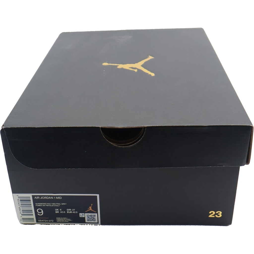 NIKE(ナイキ) AIR JORDAN 1 MID GUNSMOKE VOLT エアジョーダン ガンスモークボルト ミッドカットスニーカー グレー/イエロー US9/27cm 554724-072