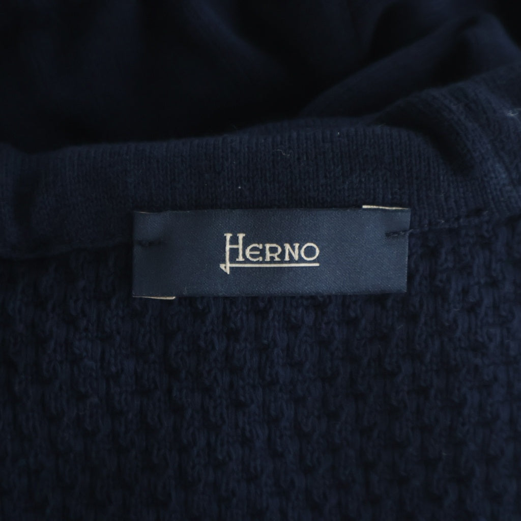 HERNO(ヘルノ) ウォーターレペレントバデッド ポリエステル ハニカムコットン ニットハイブリッド ジップフーディー パーカー ネイビー MC000141U
