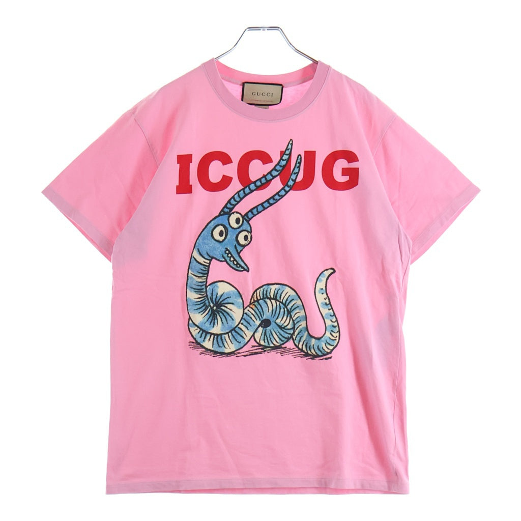 GUCCI(グッチ) Freya Hartas フレイヤハルタス フロントプリント クルーネック 半袖Tシャツ カットソー ピンク 548334 XJDJW