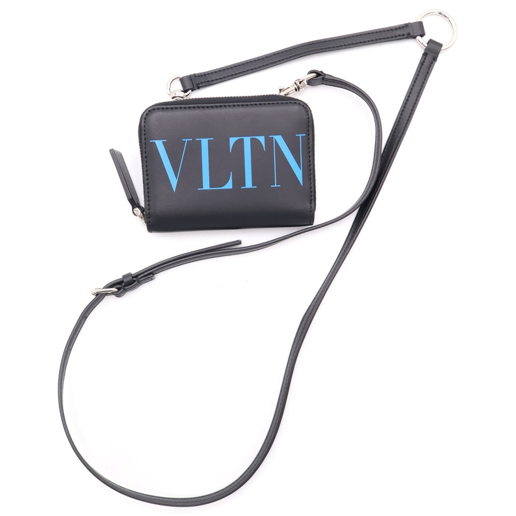 VALENTINO(ヴァレンティノ) VLTN フルオ レザー ロゴデザイン ラウンドジップ コンパクト ウォレット 財布 ブラック/ブルー TY0P0R48CFW レディース