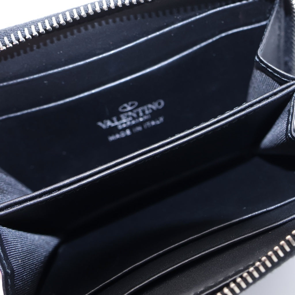 VALENTINO(ヴァレンティノ) VLTN フルオ レザー ロゴデザイン ラウンドジップ コンパクト ウォレット 財布 ブラック/ブルー TY0P0R48CFW レディース
