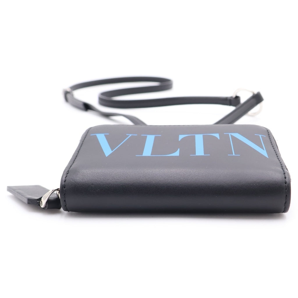 VALENTINO(ヴァレンティノ) VLTN フルオ レザー ロゴデザイン ラウンドジップ コンパクト ウォレット 財布 ブラック/ブルー TY0P0R48CFW レディース