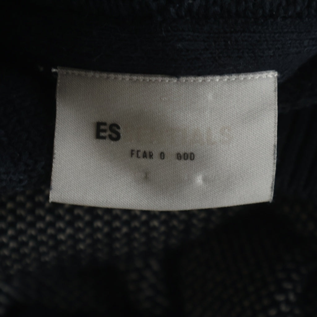 FEAR OF GOD ESSENTIALS(フィアオブゴッド エッセンシャルズ) KNIT HOODIE フロントロゴデザイン ニット プルオーバーパーカー フーディ ブラック