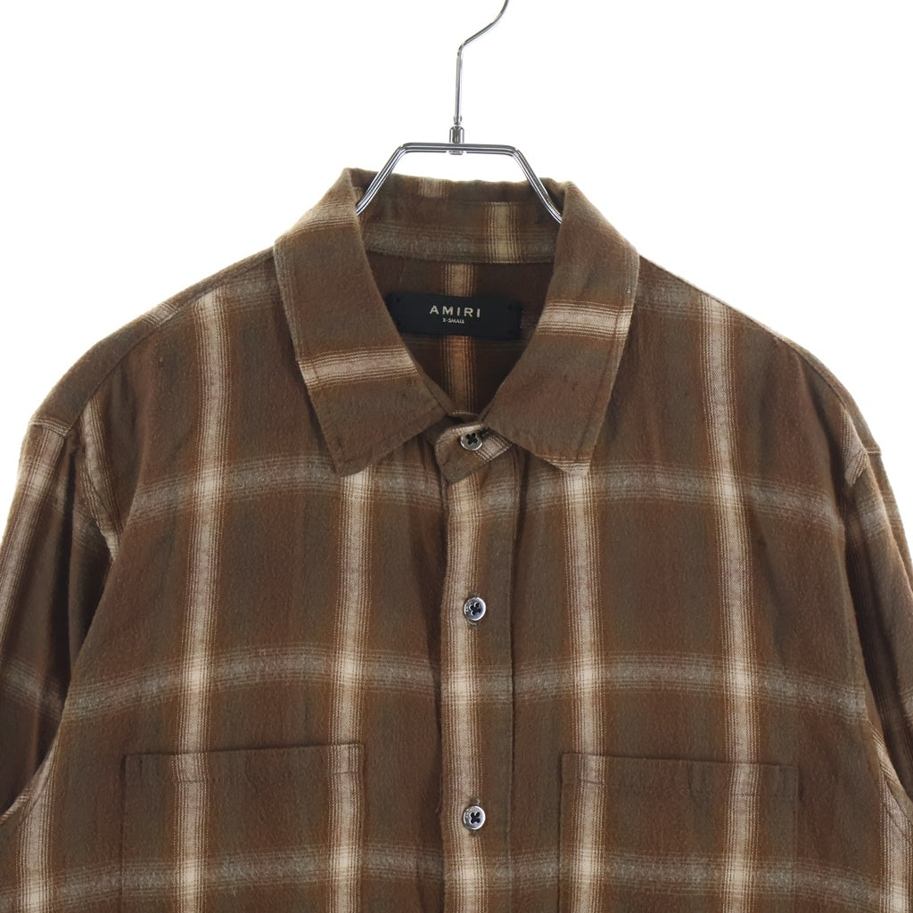 AMIRI(アミリ) ショットガン カットオフ加工 オンブレチェック 長袖シャツ ブラウン